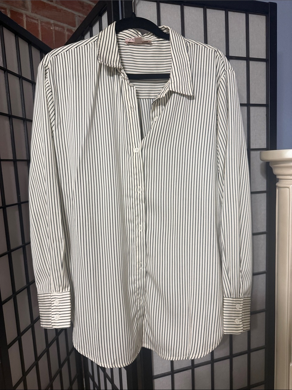 Philosophy Cream Shirt with Black Pinstripes, XL